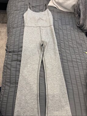 aerie Light Grey Knit Flared Jumpsuit Romper